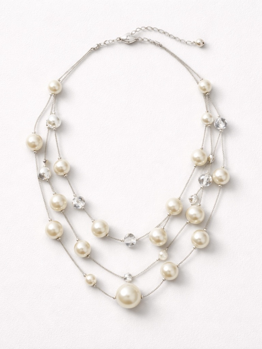Classic Ivory Multi-Strand Pearl & Crystal Necklace - Elegant Layered Style - Picture 3 of 5